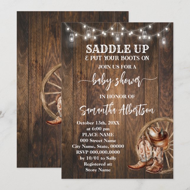Western Rustic Baby Shower Country Boots Invitation (Front/Back)