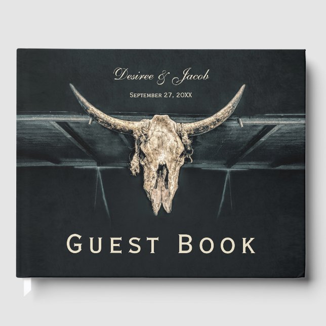 Western Rustic Beige Grey Country Bull Skull Guest Book (Front)