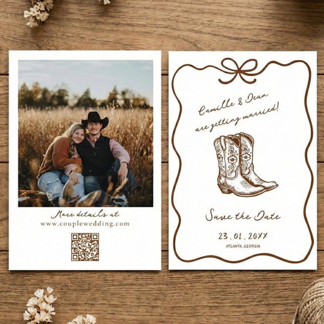 Western Rustic boho photo QR Code Save the Date  I Invitation (Creator Uploaded)