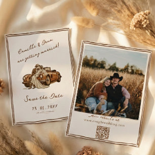 Western Rustic boho photo QR Code Save the Date Invitation