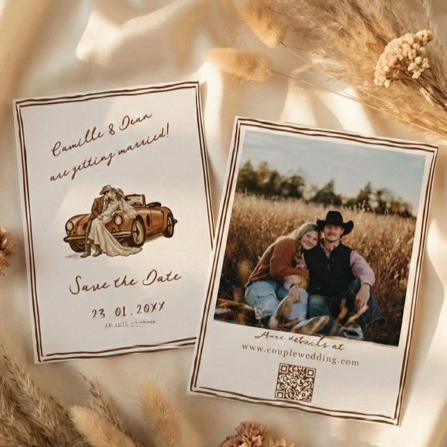 Western Rustic boho photo QR Code Save the Date  Invitation (Creator Uploaded)