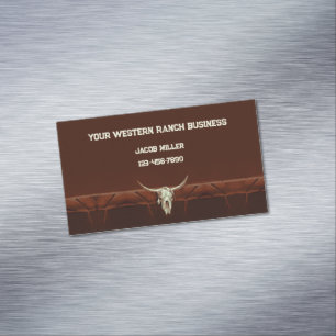 Western Rustic Brown Bull Skull Country Rodeo Magnetic Business Card