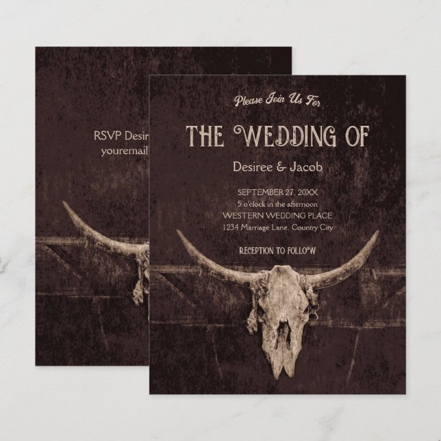 Western Rustic Brown Country Bull Skull Budget (Front/Back)