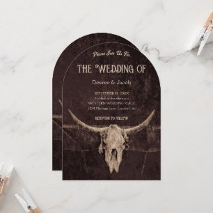 Western Rustic Brown Country Rodeo Bull Skull Arch Invitation