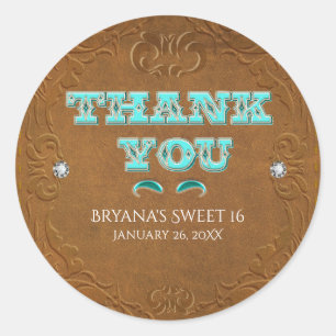 Western Rustic Brown Faux Leather Look THANK YOU Classic Round Sticker