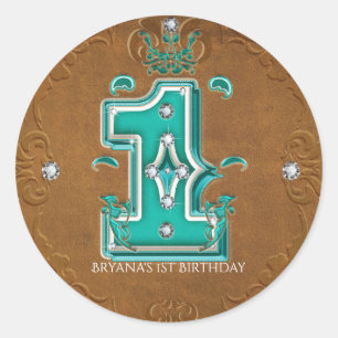 Western Rustic Brown Faux Leather Number 1 One 1st Classic Round Sticker