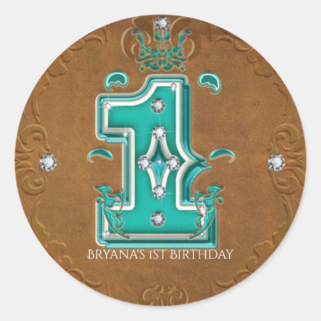 Western Rustic Brown Faux Leather Number 1 One 1st Classic Round Sticker (Front)