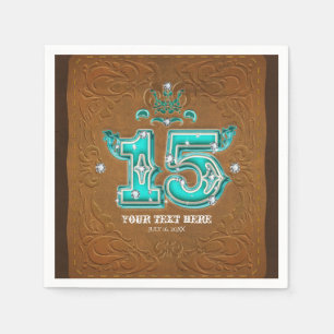 Western Rustic Brown Leather Look & Diamonds 15 Napkin