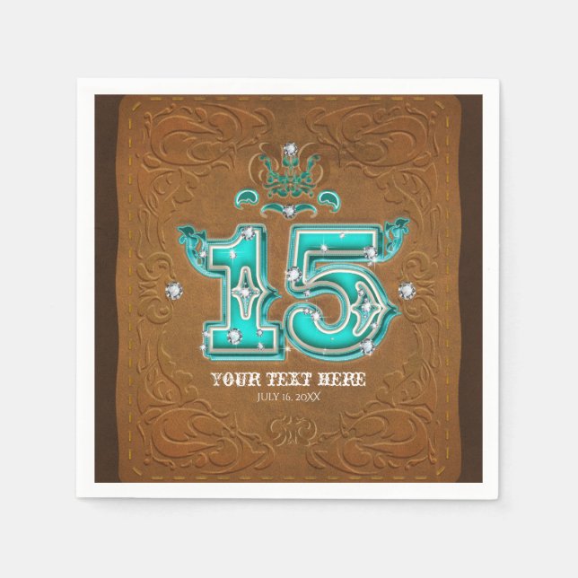 Western Rustic Brown Leather Look & Diamonds 15 Napkin (Front)