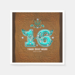 Western Rustic Brown Leather Look & Diamonds 16 Napkin