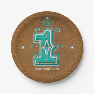 Western Rustic Brown Leather Look & Diamonds 1 One Paper Plate