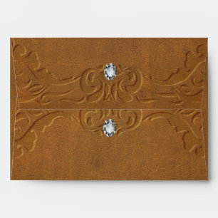 Western Rustic Brown Leather Look & Diamonds Party Envelope