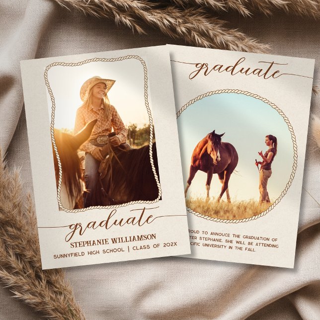 Western Rustic Brown Rope Photo Script Graduation Announcement (Creator Uploaded)