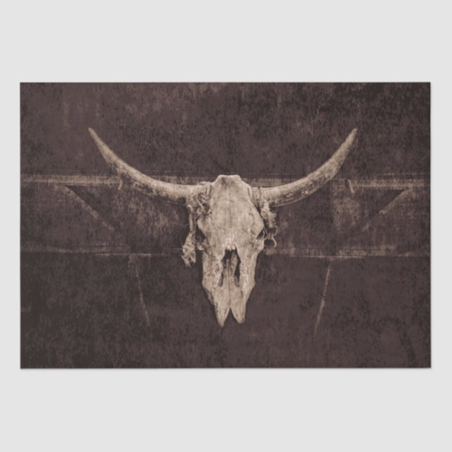 Western Rustic Bull Skull Brown Beige Old Country  Tissue Paper (Front)