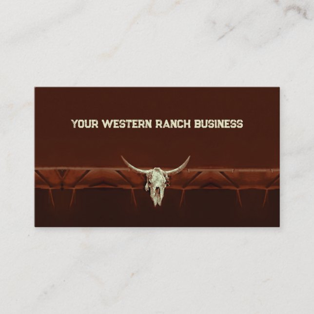 Western Rustic Bull Skull Brown Country Rodeo Business Card (Front)