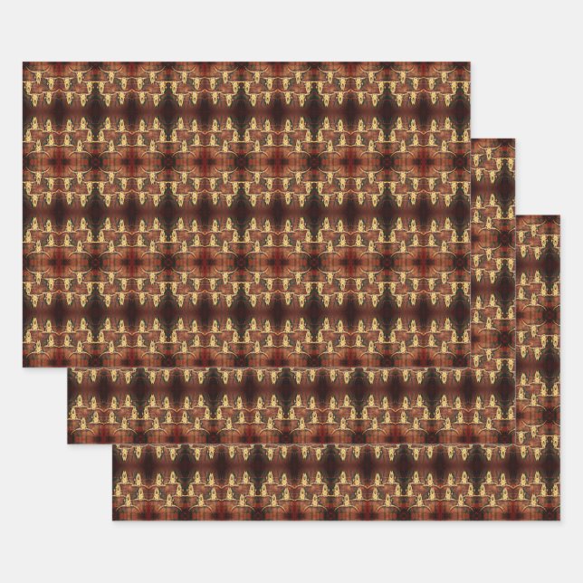 Western Rustic Bull Skull Country Plaid Style Wrapping Paper Sheet (Set)