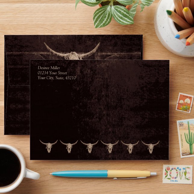 Western Rustic Country Brown Vintage Wedding Envelope (Desk)