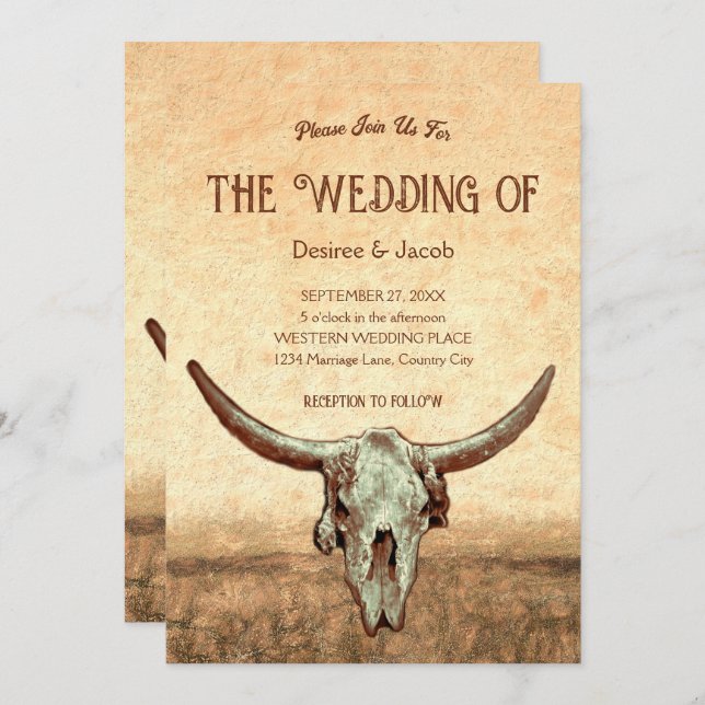 Western Rustic Country Bull Skull Invitation (Front/Back)