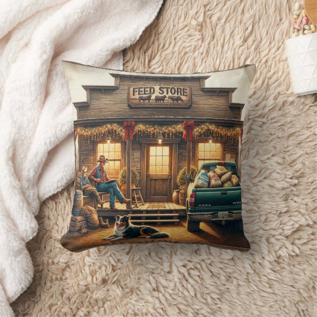 Western Rustic Country Feed Store Christmas Cushion (Blanket)