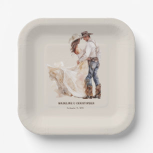 Western Rustic Couple Wedding Paper Plate