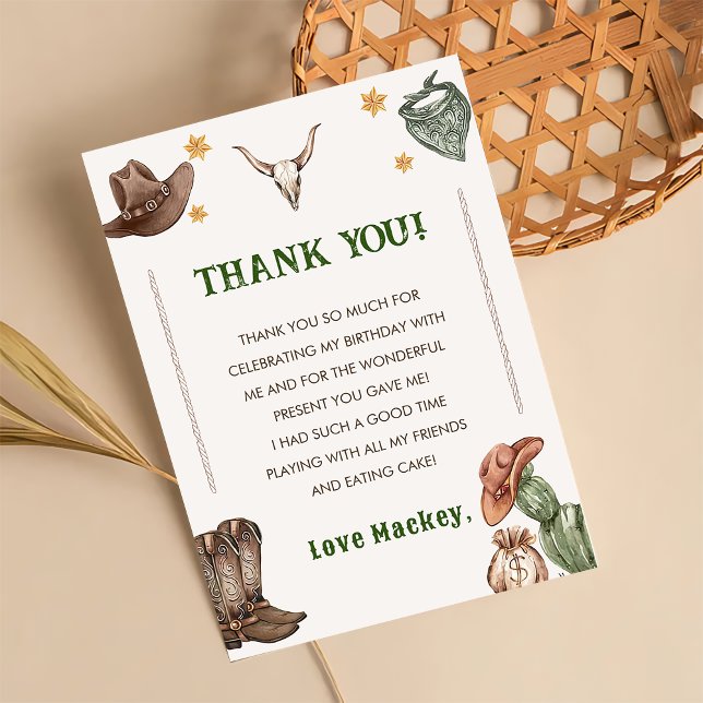 Western Rustic Cowboy Birthday Party  Thank You Card (Creator Uploaded)