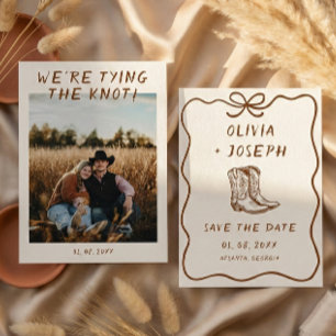 Western Rustic Cowboy Boots Photo Save the Date Invitation