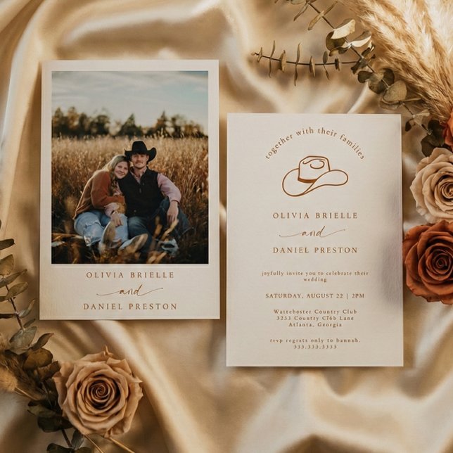 Western Rustic Cowboy Hat Photo Wedding Invitation (Creator Uploaded)