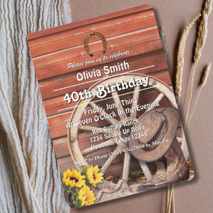 Western Rustic Cowgirl Boots Hat Sunflower 40th Invitation