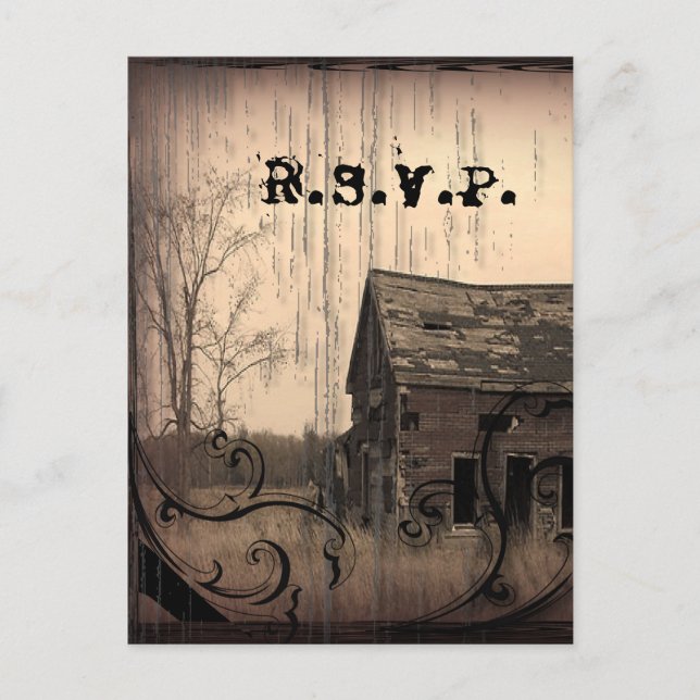 Western Rustic farm barn Country Wedding RSVP Invitation Postcard (Front)