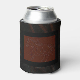 Western Rustic Faux Leather Horse Design Can Cooler