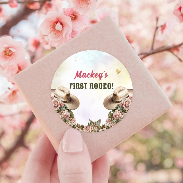 Western Rustic Floral  Birthday Party Classic Round Sticker (Creator Uploaded)