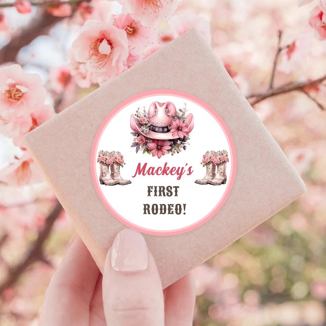 Western Rustic Floral Cowgirl Birthday Party Classic Round Sticker (Creator Uploaded)