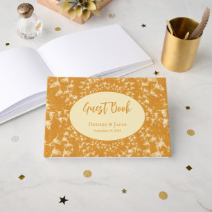 Western Rustic Gold Glitter Monogram Cow Skull Guest Book