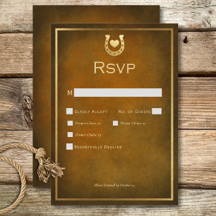 Western Rustic Horseshoe Brown & Gold Dinner RSVP Card