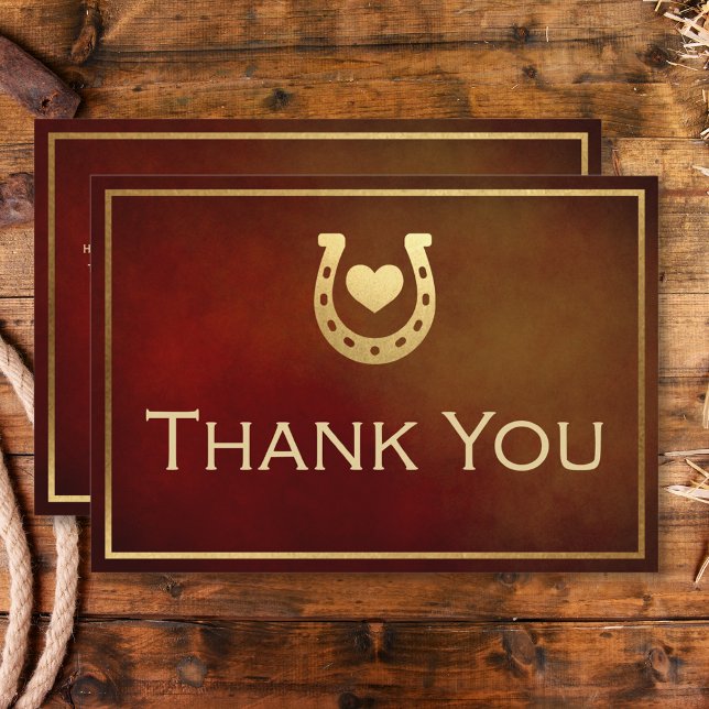 Western Rustic Horseshoe Burgundy & Gold Wedding Thank You Card (Western Rustic Horseshoe Burgundy & Gold Wedding Thank You Card)