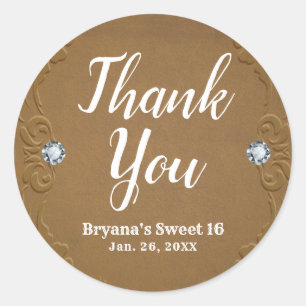 Western Rustic Leather Denim & Diamonds Party Classic Round Sticker