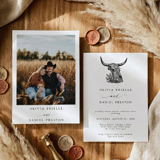Western Rustic Pampas Grass Boho Photo Wedding Invitation