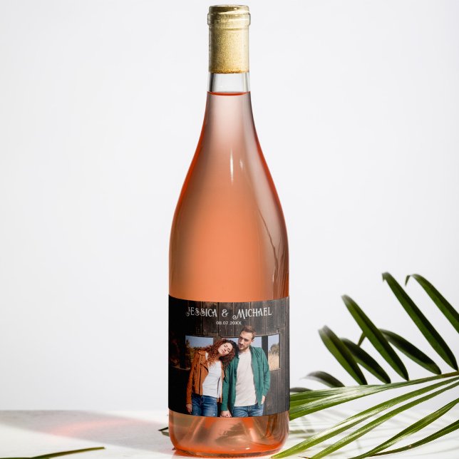 Western Rustic Photo Wedding Sparkling Wine Label (Creator Uploaded)
