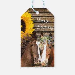 Western Rustic Sunflower Horse Country Birthday Gift Tags