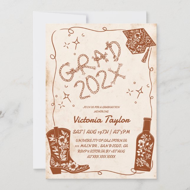 Western Rustic Terracotta Beige Graduation Invitation (Front)