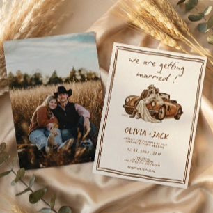 Western Rustic Vintage Country Boho Photo Wedding Invitation