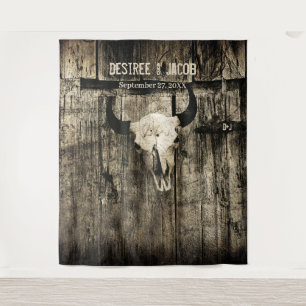 Western Rustic Wedding Bull Skull Vintage Backdrop Tapestry