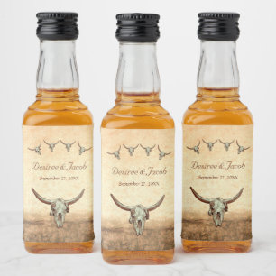 Western Rustic Wedding Country Bull Cow Skull Liquor Bottle Label