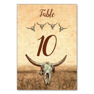 Western Rustic Wedding Country Bull Cow Skull Table Number