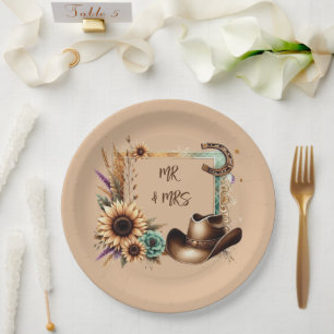 Western Rustic Wedding Mr & Mrs 9 inch Party Paper Plate