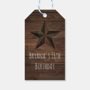Western Rusty Star on Wood Rustic Country Party Gift Tags