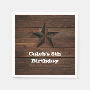 Western Rusty Star on Wood Rustic Country Party Napkin