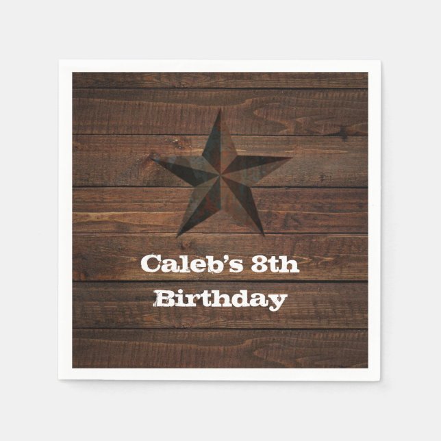 Western Rusty Star on Wood Rustic Country Party Napkin (Front)