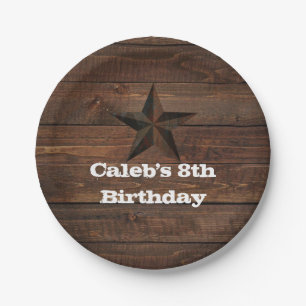 Western Rusty Star on Wood Rustic Country Party Paper Plate