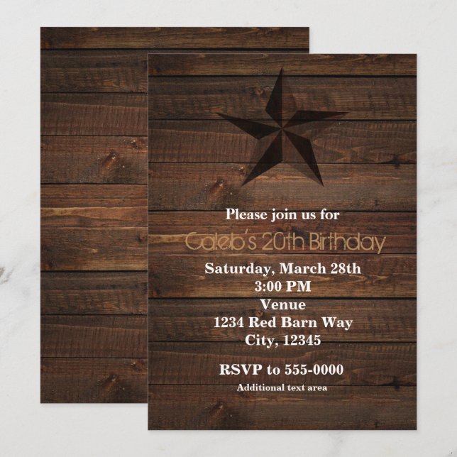 Western Rusty Star Wood Rustic Invitations (Front/Back)